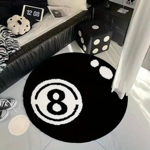 Black 8-Ball Bedroom Rug