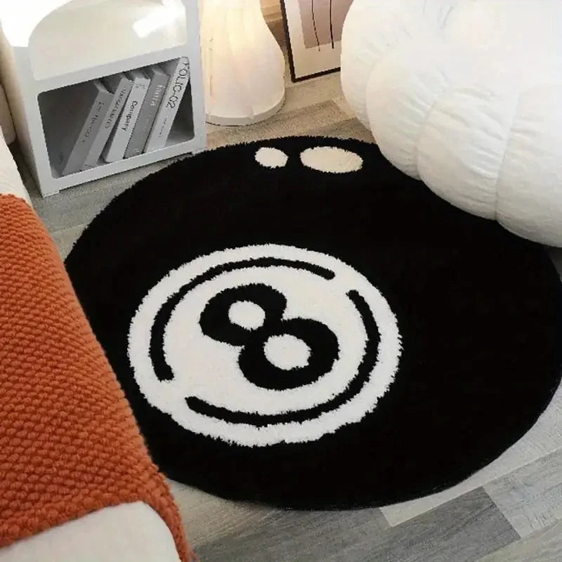 Black 8-Ball Bedroom Rug