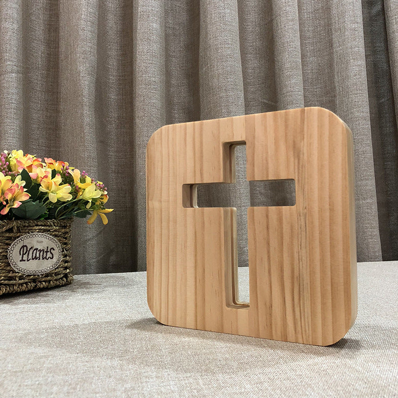 Wooden Cross LED Night Lamp