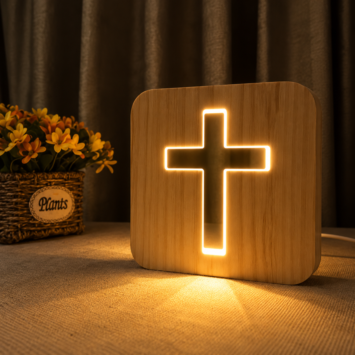 Wooden Cross LED Night Lamp